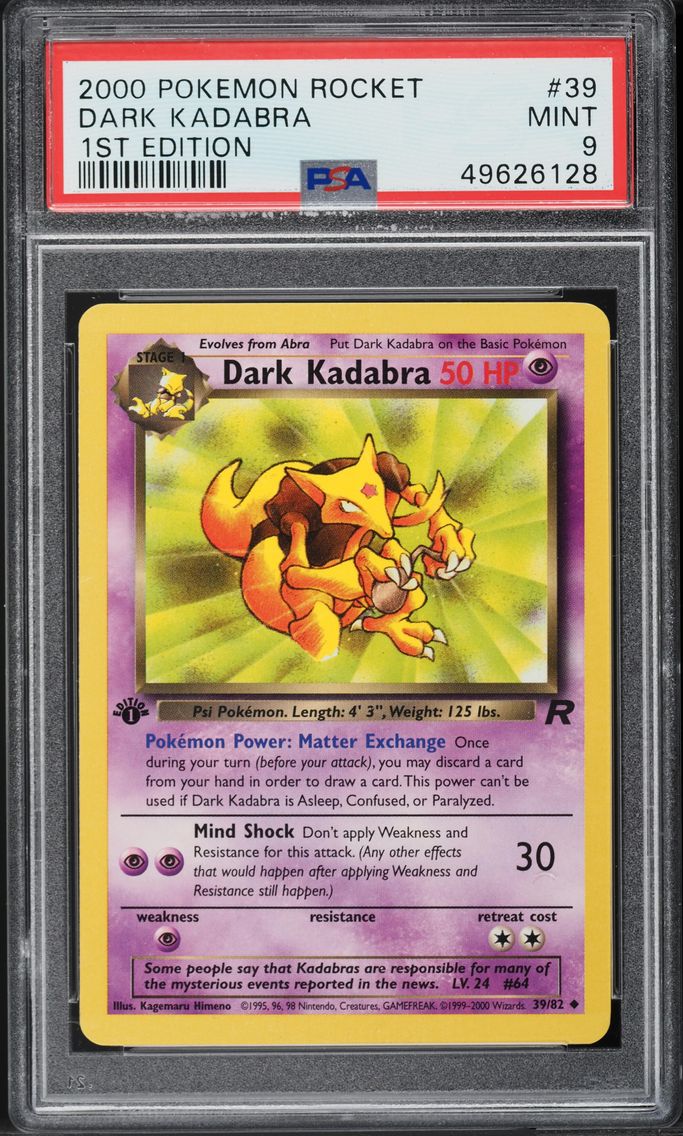2000 #39 TEAM ROCKET 1ST EDITION DARK KADABRA PSA 9 POKEMON