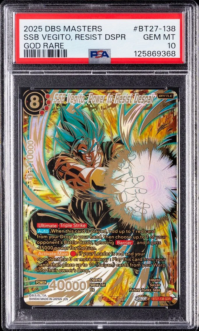 2025 #BT27-138 SSB Vegito, Power to Resist Despair PSA 10 Dragon Ball Super Card Game Masters Series 27 History of Z Pokemon