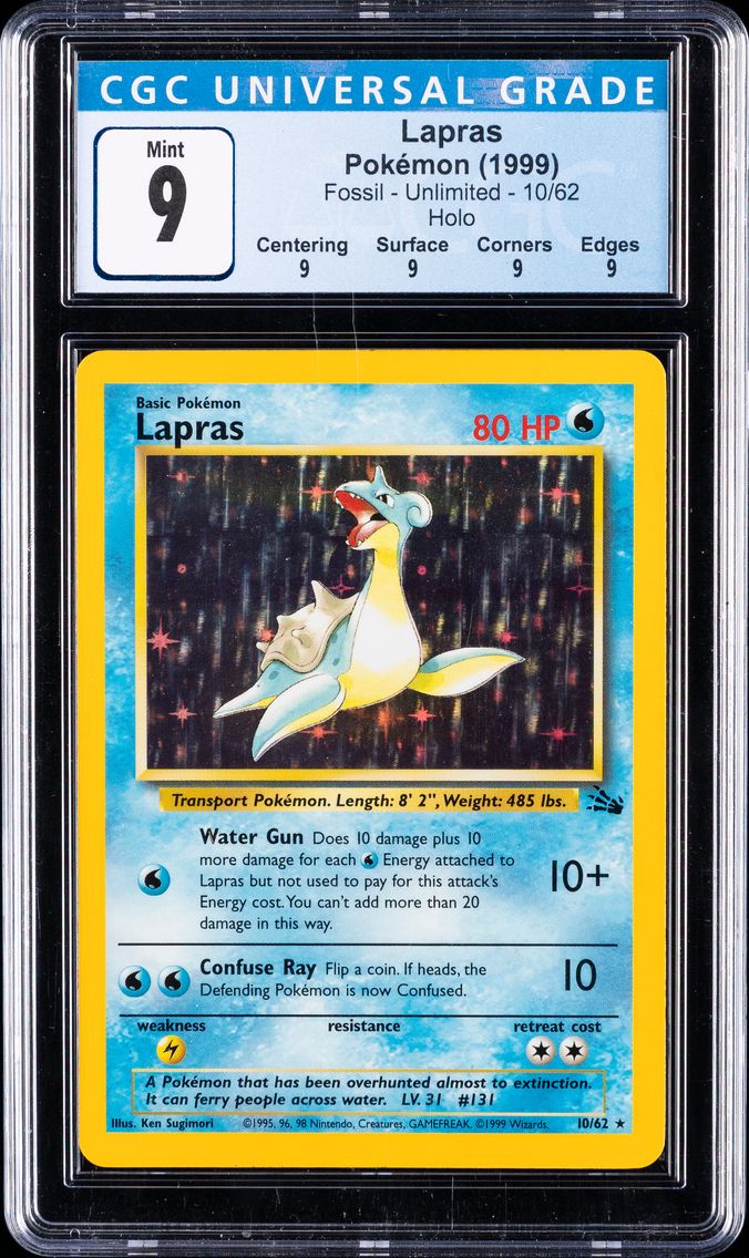 1999 #10 Lapras-Holo CGC 9 Fossil Pokemon