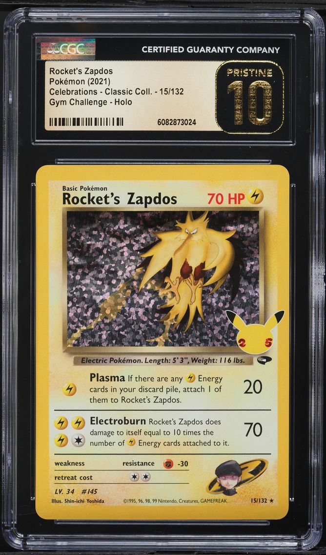 2021 #15 Rocket's Zapdos-Holo CGC 10 Pristine Celebrations Classic Collection Pokemon