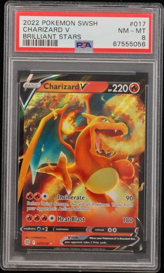 2022 Pokemon Sword & Shield Brilliant Stars Charizard V Sword & Shield Brilliant Stars #017 PSA 8