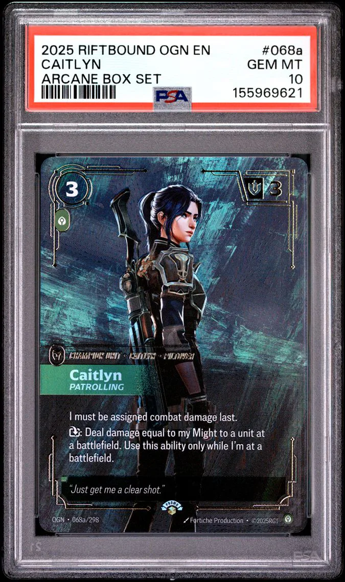 2025 #068a Caitlyn - Patrolling PSA 10 Riftbound: League of Legends Ogn-Origins