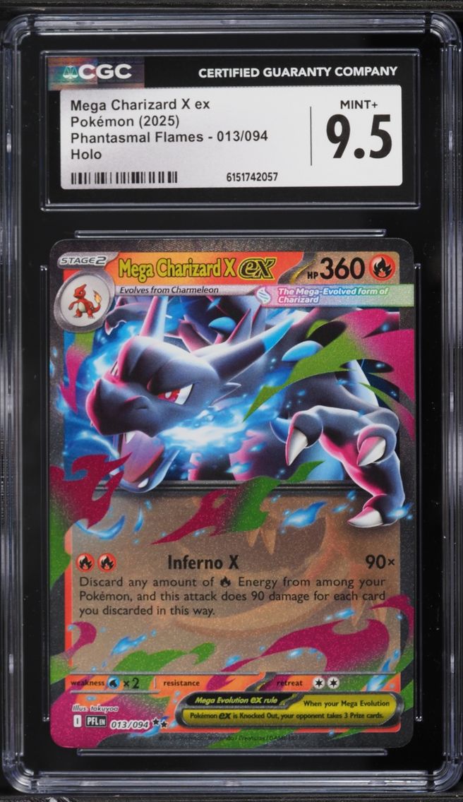 2025 Pokemon Mega Evolution Phantasmal Flames Holo Mega Charizard X ex #13 CGC 9.5 MINT+
