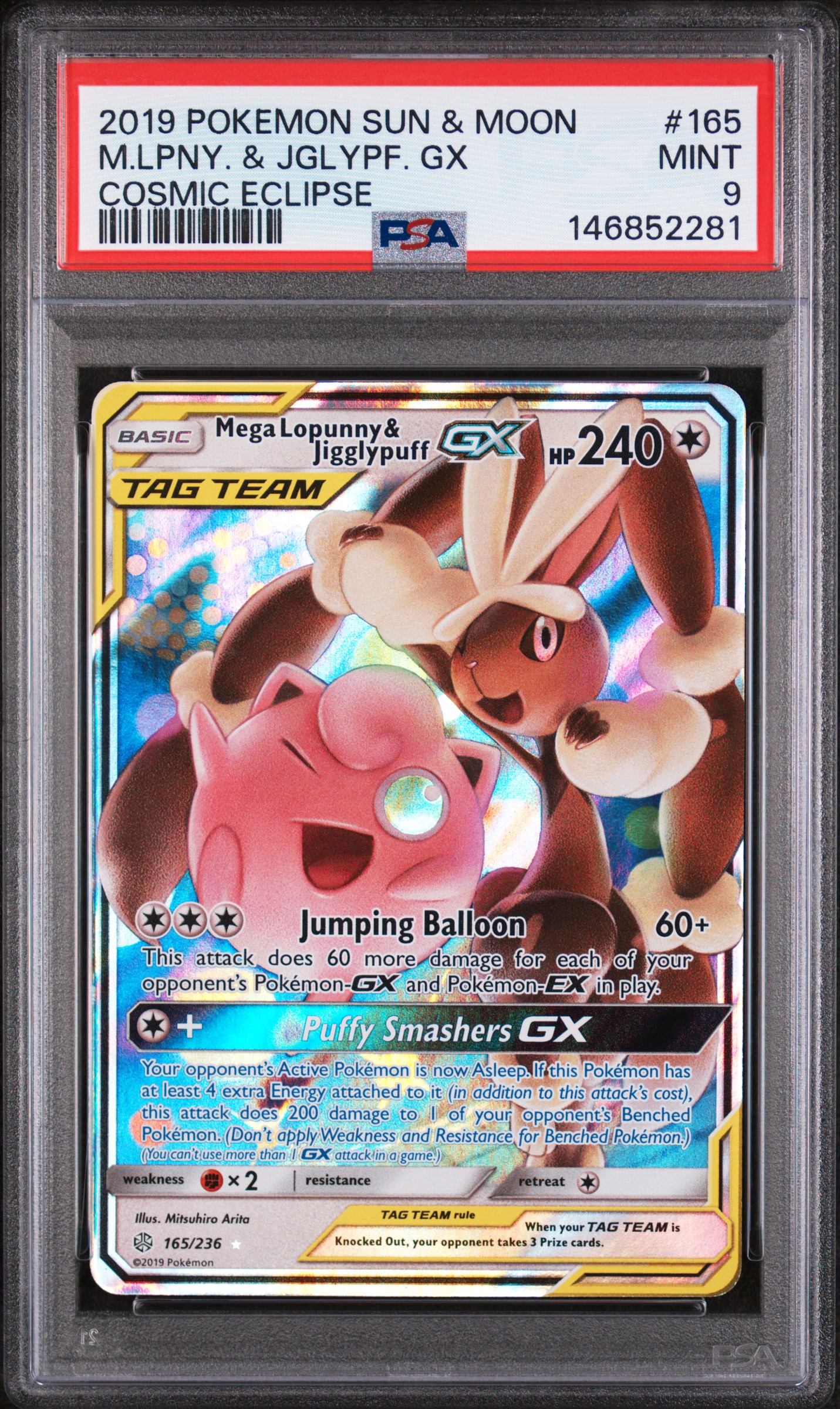 2019 #165 Mega Lopunny & Jigglypuff Gx PSA 9 Sun & Moon Cosmic Eclipse