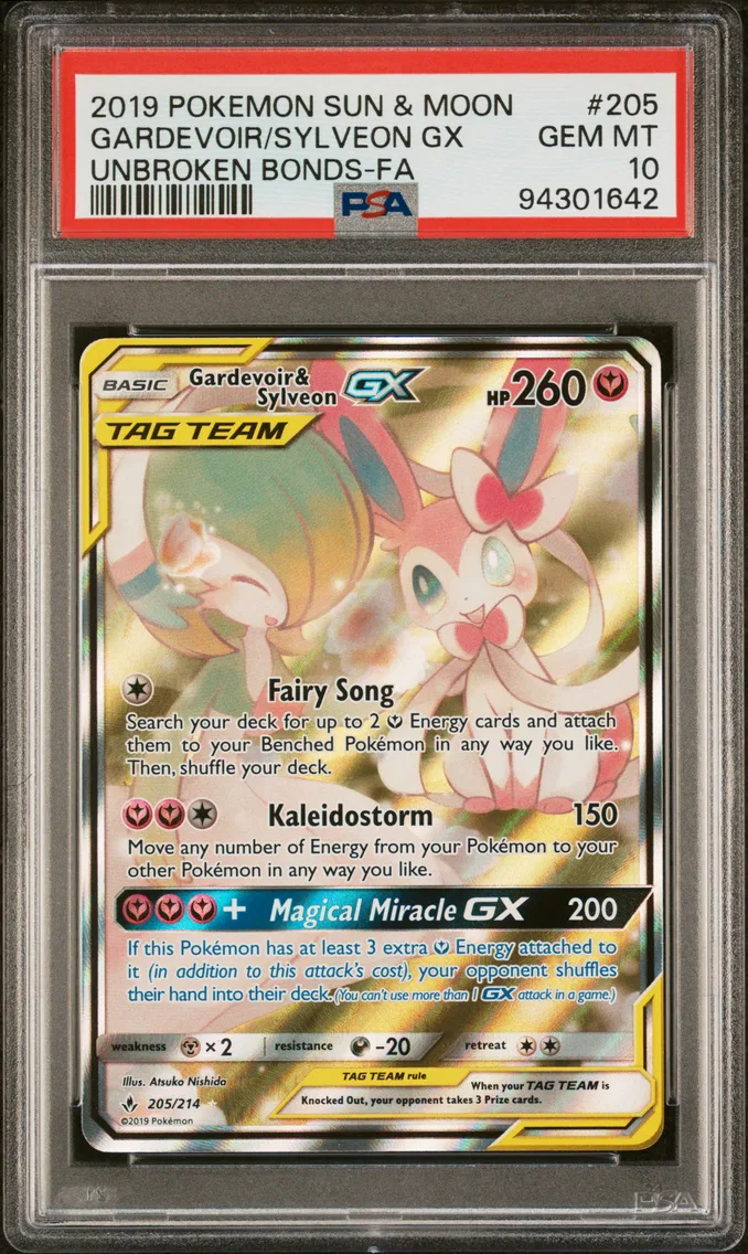 2019 #205 Full Art/Gardevoir & Sylveon GX PSA 10 Sun & Moon Unbroken Bonds