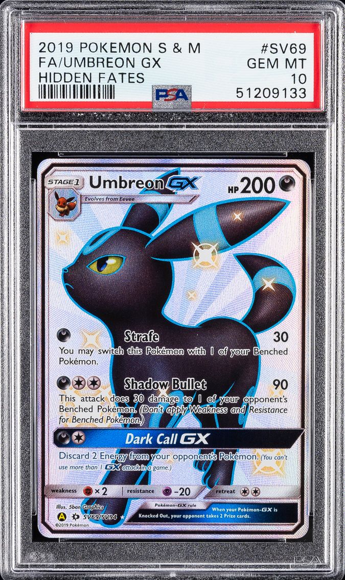 2019 #SV69 FULL ART/UMBREON GX PSA 10 SUN & MOON HIDDEN FATES POKEMON