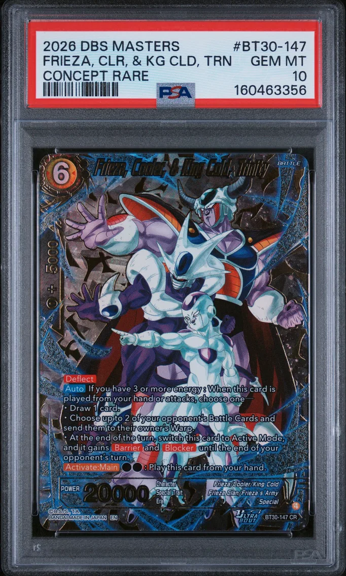 2026 #BT30-147 Frieza, Cooler, & King Cold, Trinity PSA 10 Dragon Ball Super Card Game Masters Series 30 Three Glorious Fighters