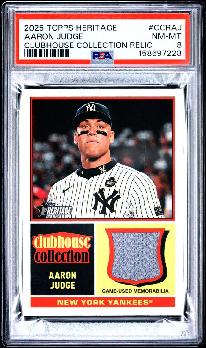 2025 #CCRAJ Aaron Judge PSA 8 Topps Heritage Clubhouse Collection Relics