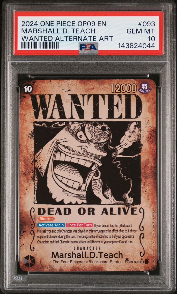 2024 #093 Marshall D. Teach Wanted Alternate Art PSA 10 OP09-Emperors in the New World One Piece