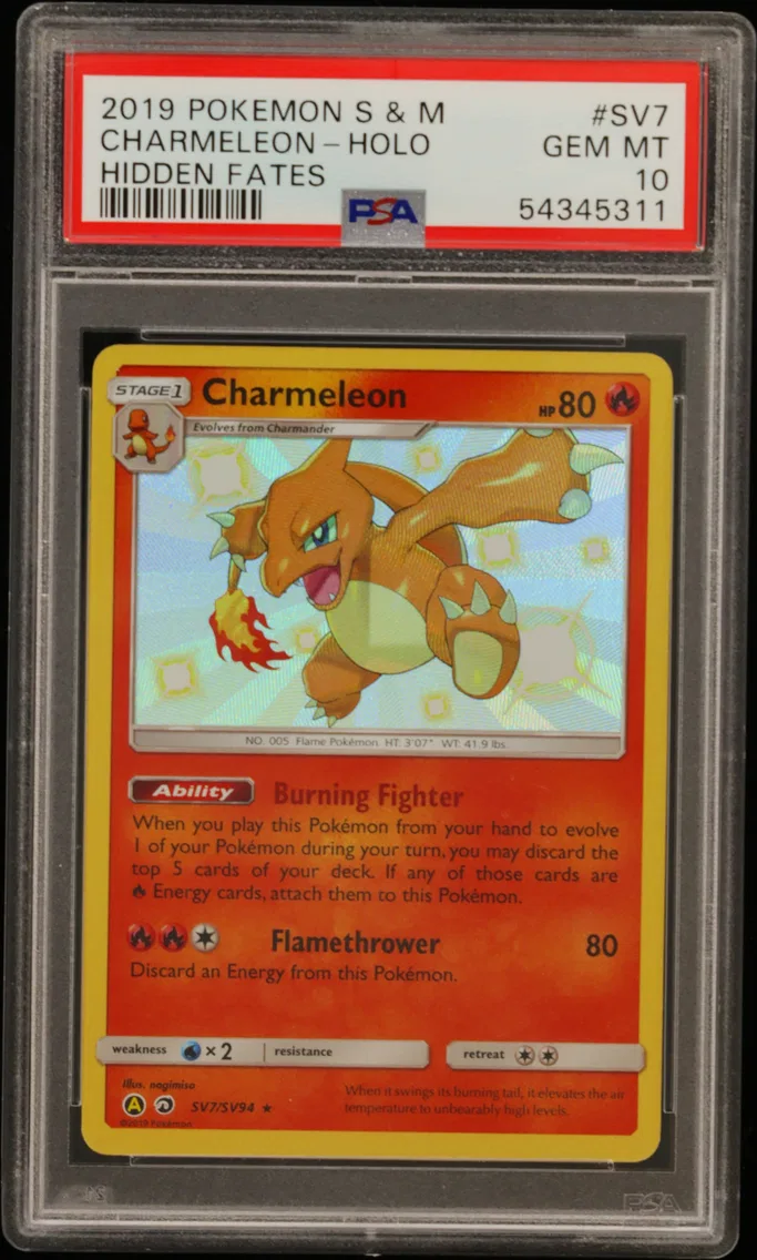2019 Pokemon Sun & Moon Hidden Fates Charmeleon-Holo Sun & Moon Hidden Fates #SV7 PSA 10