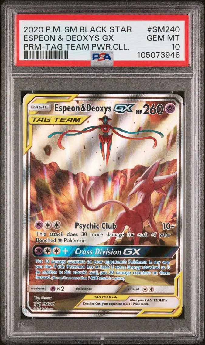 2020 #SM240 Espeon & Deoxys GX PSA 10 SM Black Star Promo