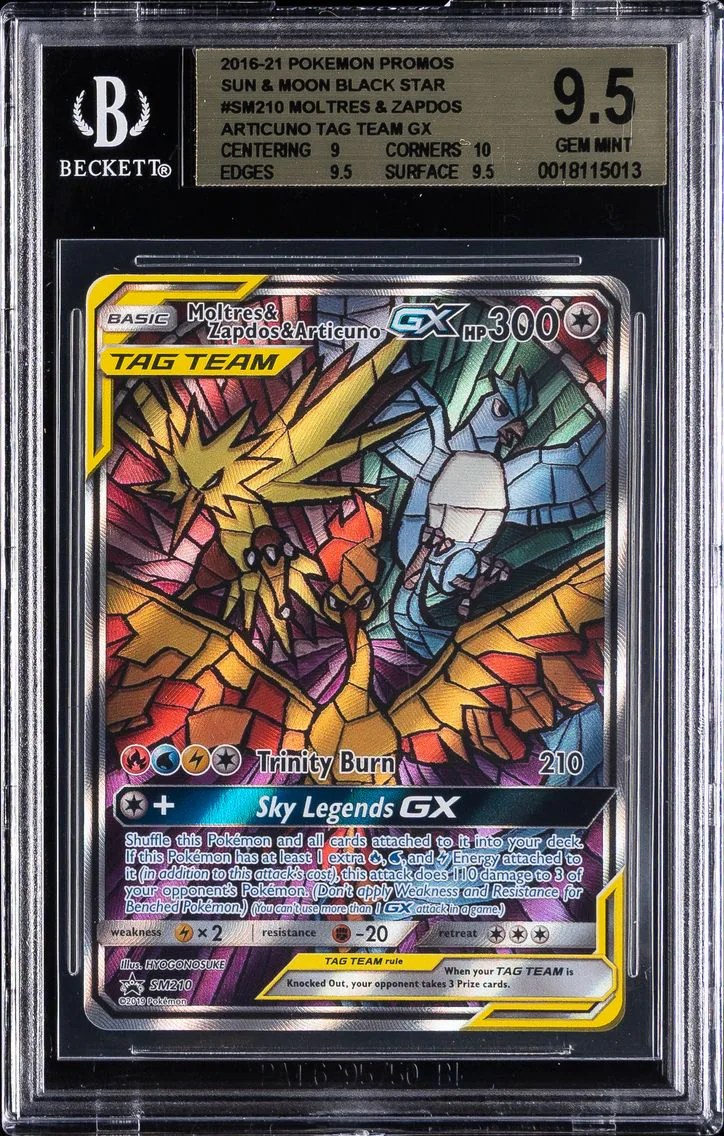 2019 #SM210 Full Art/Moltres & Zapdos & Articuno GX BGS 9.5 SM Black Star Promo Pokemon