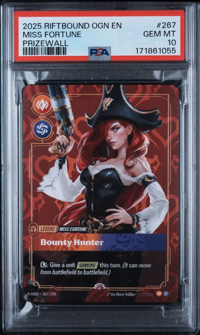 2025 #267 Miss Fortune - Bounty Hunter PSA 10 Riftbound: League of Legends Ogn-Origins Plated Legends
