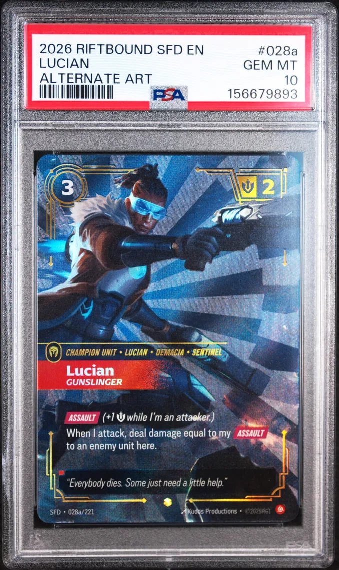 2026 #028a Lucian - Gunslinger PSA 10 Riftbound: League of Legends Sfd-Spiritforged