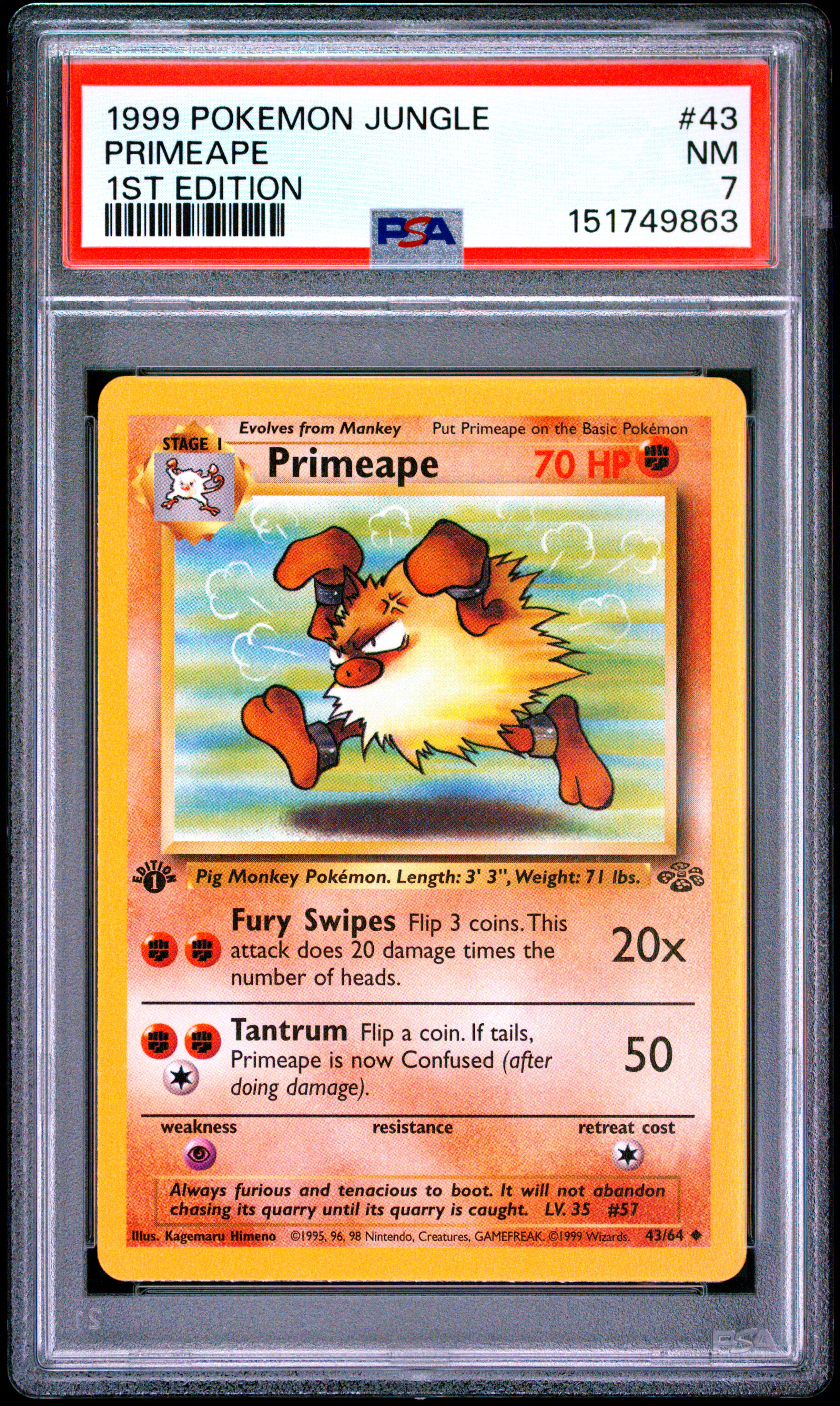 1999 #43 Primeape 1st Edition PSA 7 Jungle