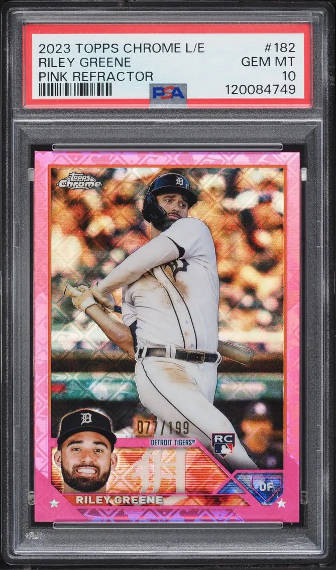 2023 Topps Chrome Logofractor Edition Pink Refractor Riley Greene ROOKIE /199 #182 PSA 10 GEM