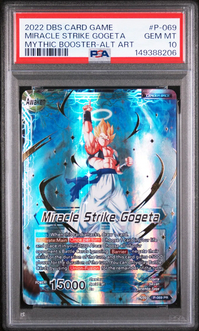 2022 #P-069 Miracle Strike Gogeta/Son Goku & Vegeta PSA 10 Dragon Ball Super Card Game Mythic Booster