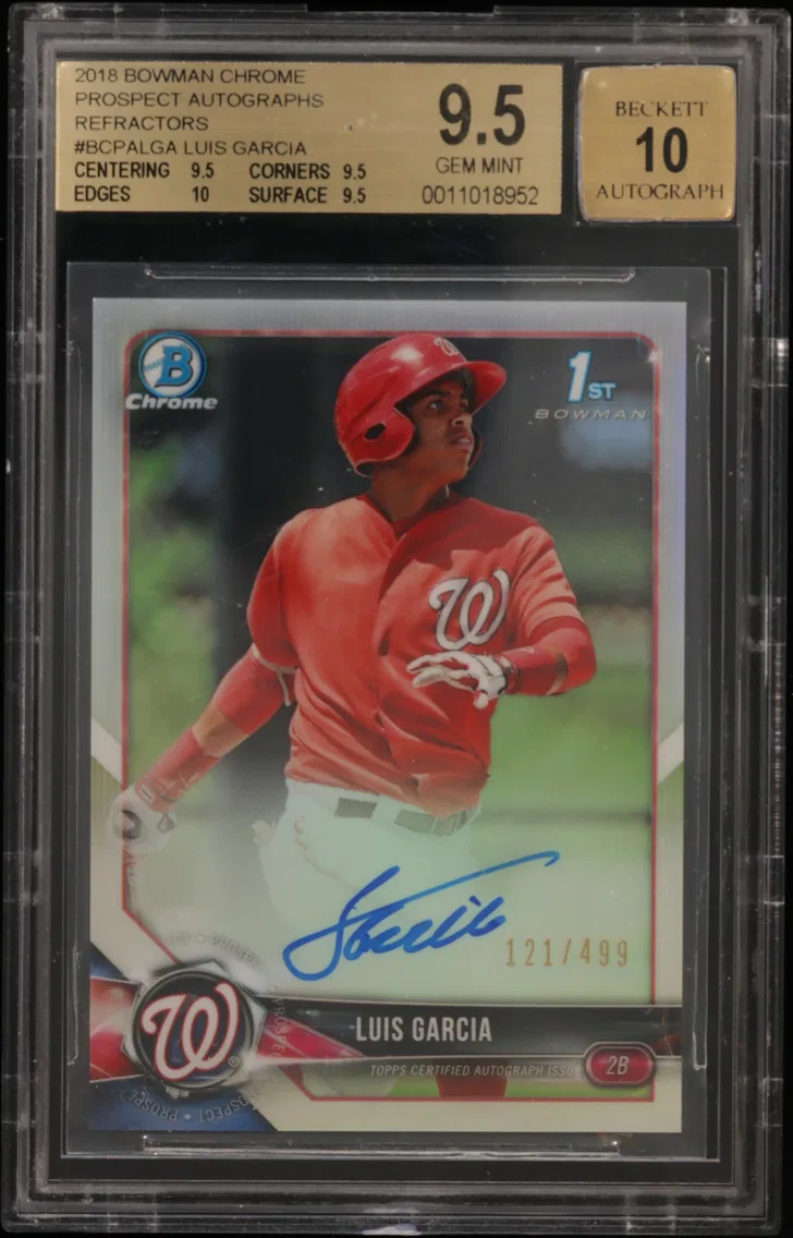 2018 #BCPALGA Luis Garcia BGS 9.5 Bowman Chrome Prospect Autographs Refractors