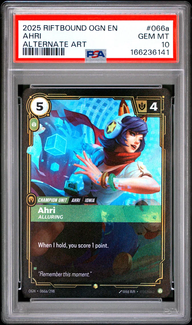 2025 #066a Ahri - Alluring PSA 10 Riftbound: League of Legends Ogn-Origins