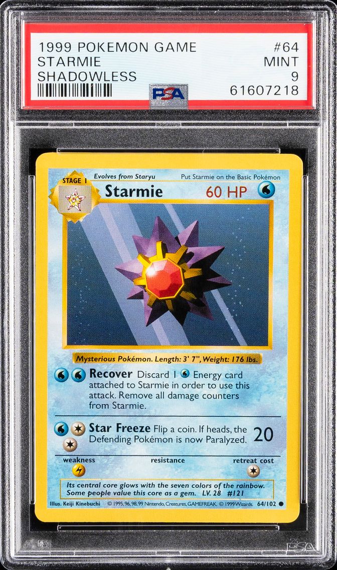 1999 #64 Starmie Shadowless PSA 9 Game Pokemon