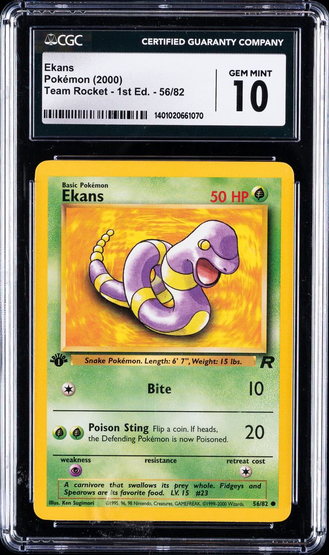 2000 #56 Ekans 1st Edition CGC 10 Rocket Pokemon
