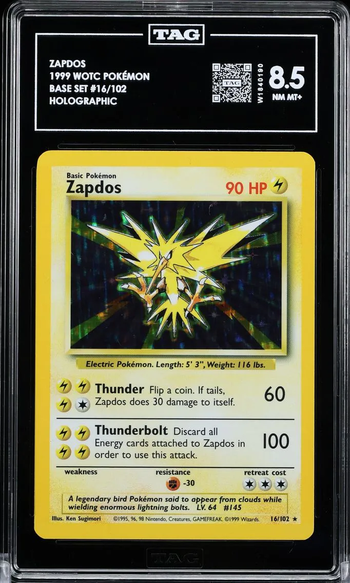 1999 #016 ZAPDOS TAG 8.5 POKEMON WOTC BASE SET | HOLO