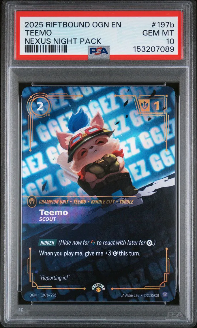 2025 #197b Teemo - Scout PSA 10 Riftbound: League of Legends Ogn-Origins