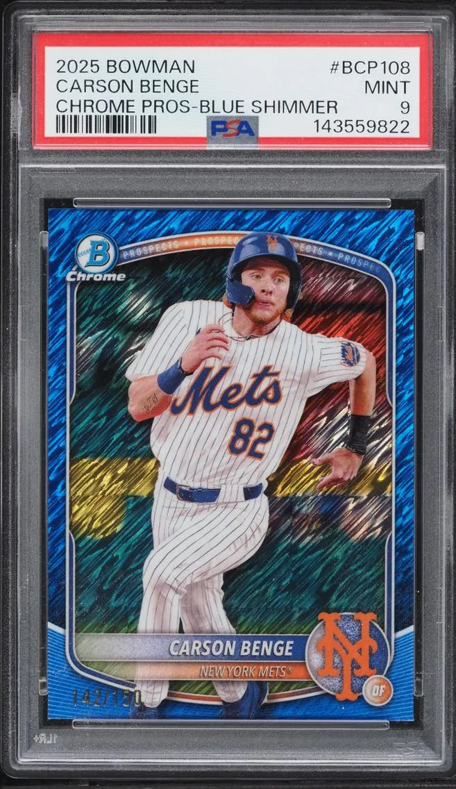 2025 #BCP108 Carson Benge Blue Shimmer PSA 9 Bowman Chrome Blue Shimmer Carson Benge PROSPECT /150