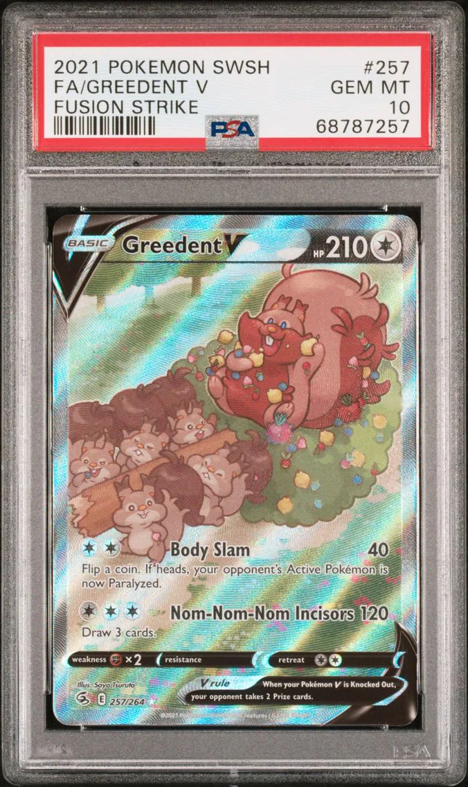2021 #257 Full Art/Greedent V PSA 10 Sword & Shield Fusion Strike Pokemon