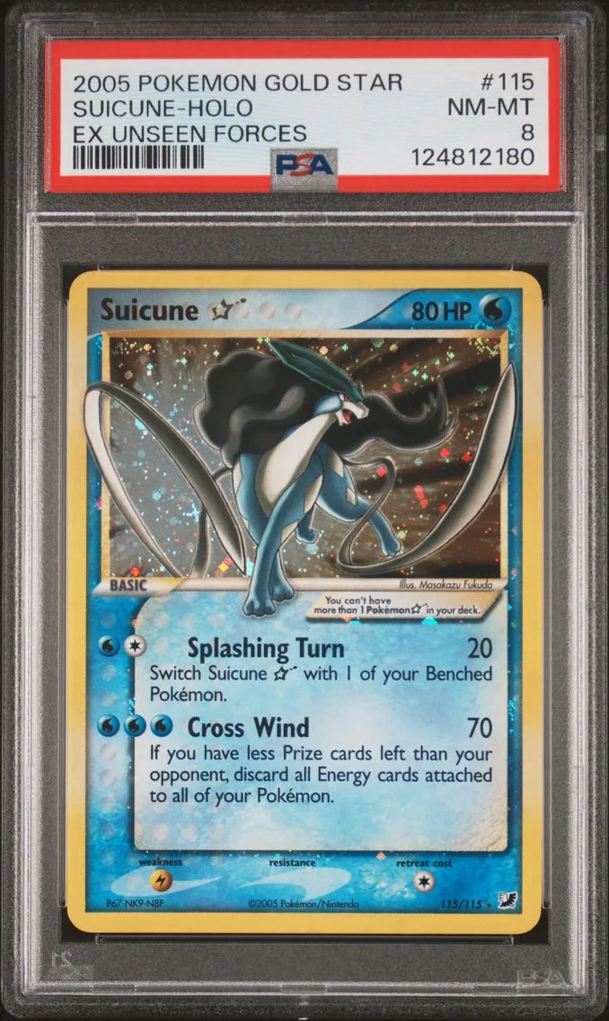 2005 #115 Suicune-Holo PSA 8 EX Unseen Forces Pokemon