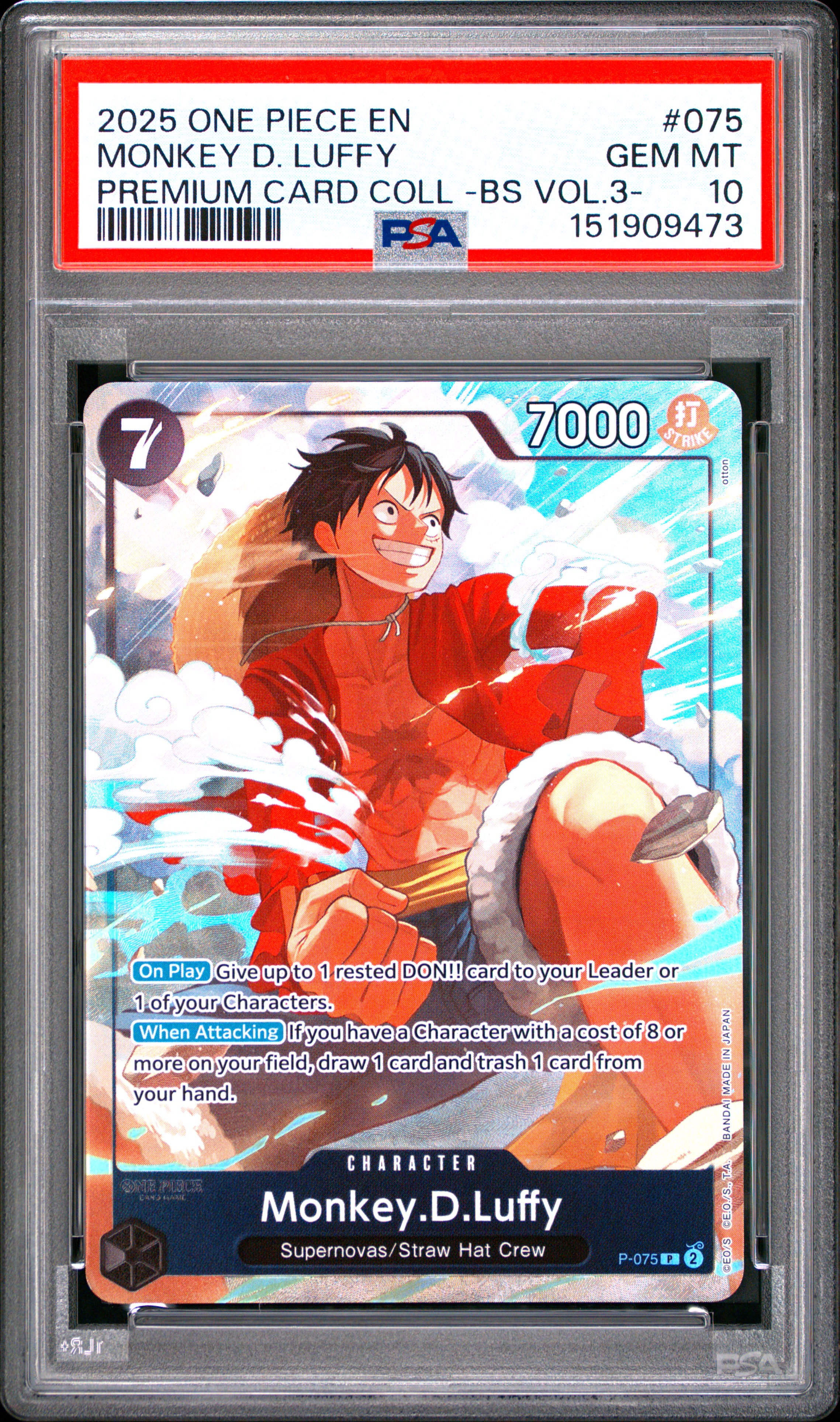 2025 #075 Monkey D. Luffy PSA 10 One Piece Premium Card Collection -Best Selection Vol.3-