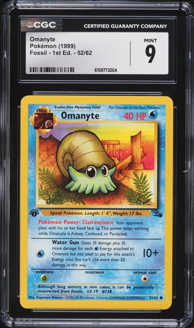 1999 #52 Omanyte CGC 9 Pokemon Fossil 1st Edition