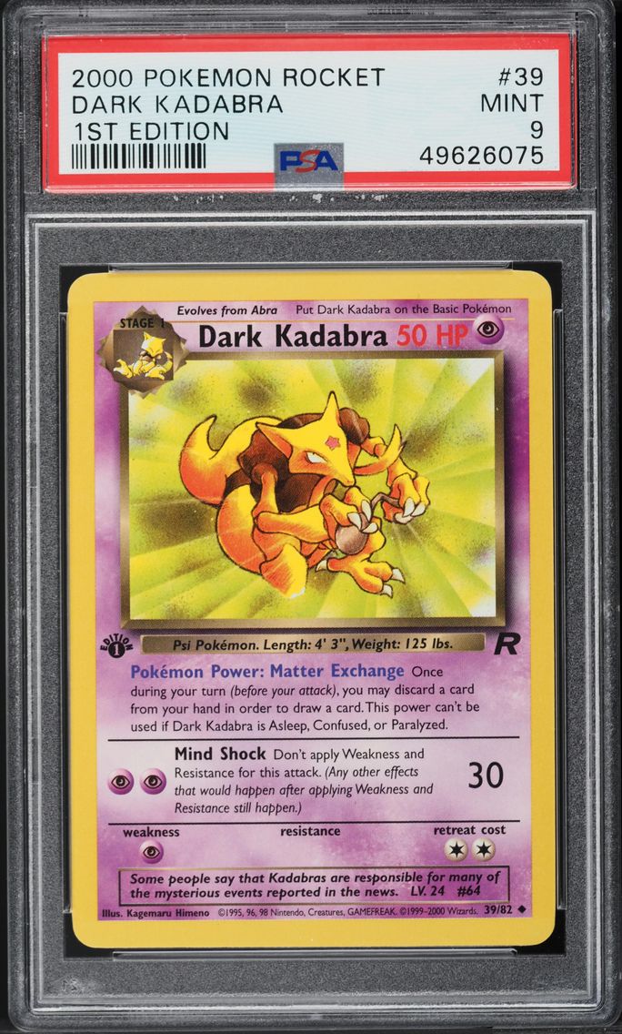 2000 #39 TEAM ROCKET 1ST EDITION DARK KADABRA PSA 9 POKEMON