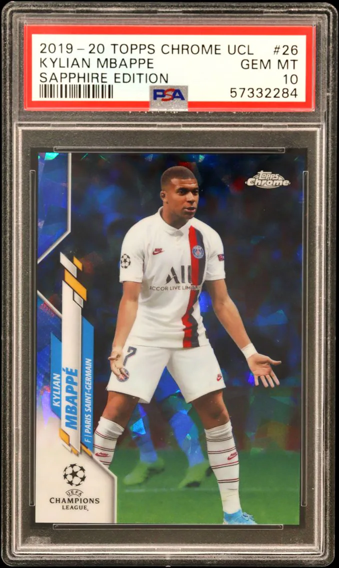 2019 #26 Kylian Mbappe PSA 10 Topps Chrome UEFA Champions League Sapphire Edition
