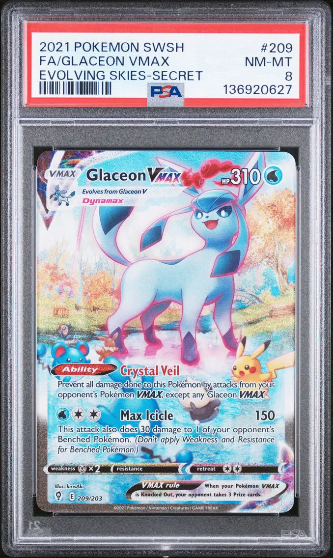 2021 #209 Full Art/Glaceon Vmax PSA 8 Sword & Shield Evolving Skies