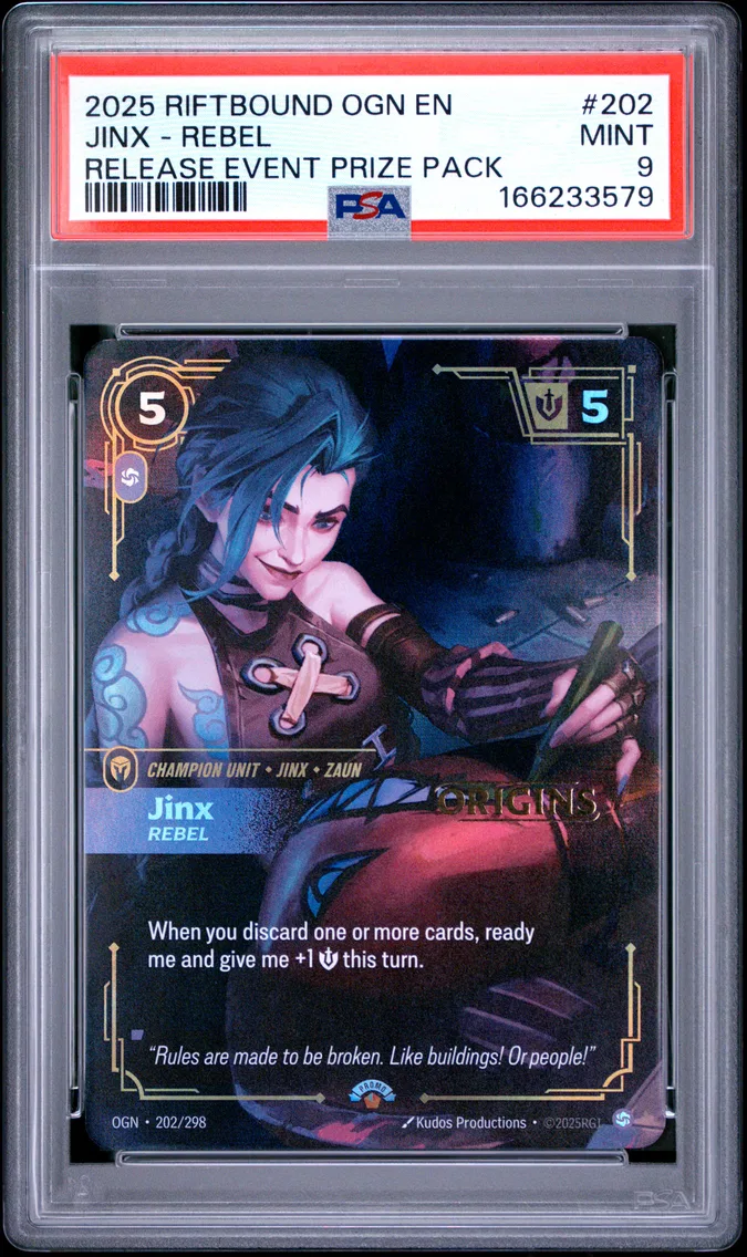 2025 #202 Jinx - Rebel PSA 9 Riftbound: League of Legends Ogn-Origins