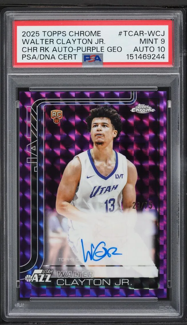 2025 Topps Chrome Purple Geometric Walter Clayton Jr. ROOKIE AUTO DNA 10 /75 #TCAR-WCJ PSA 9