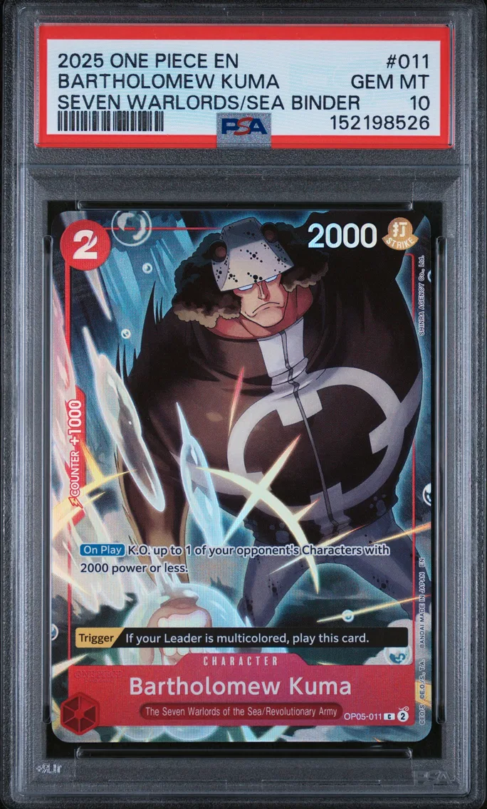 2025 #011 Bartholomew Kuma PSA 10 One Piece Seven Warlords of the Sea Binder Set