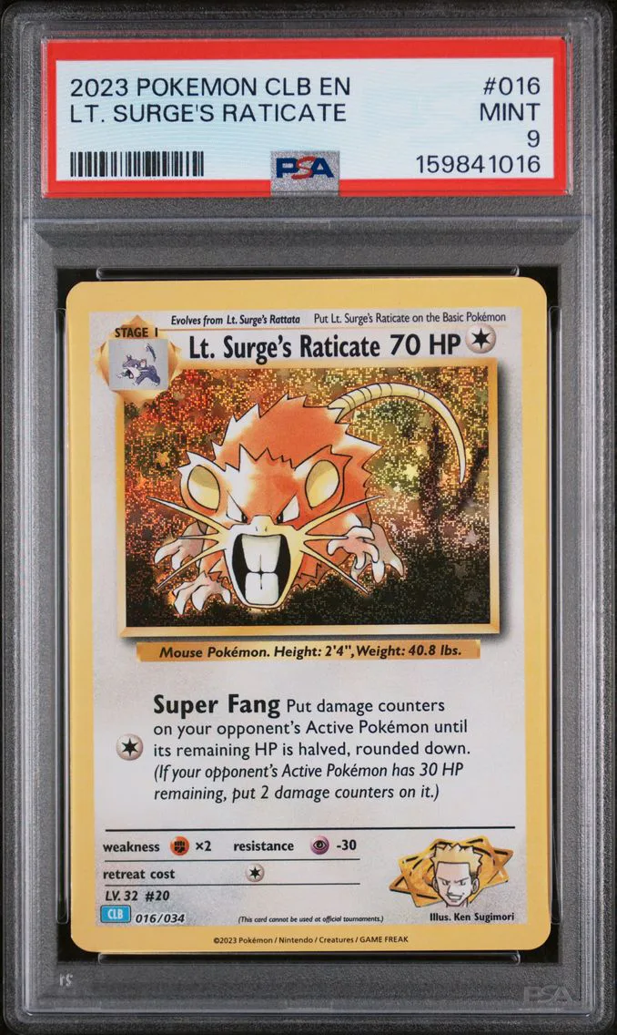 2023 #016 LT. Surge's Raticate PSA 9 Clb-Trading Card Game Classic Blastoise & Suicune EX Deck