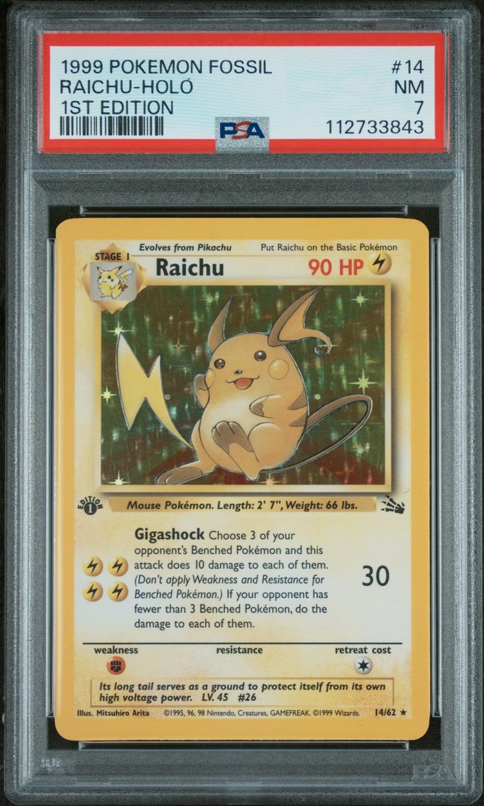 1999 #14 Raichu-Holo 1st Edition PSA 7 Fossil Pokemon