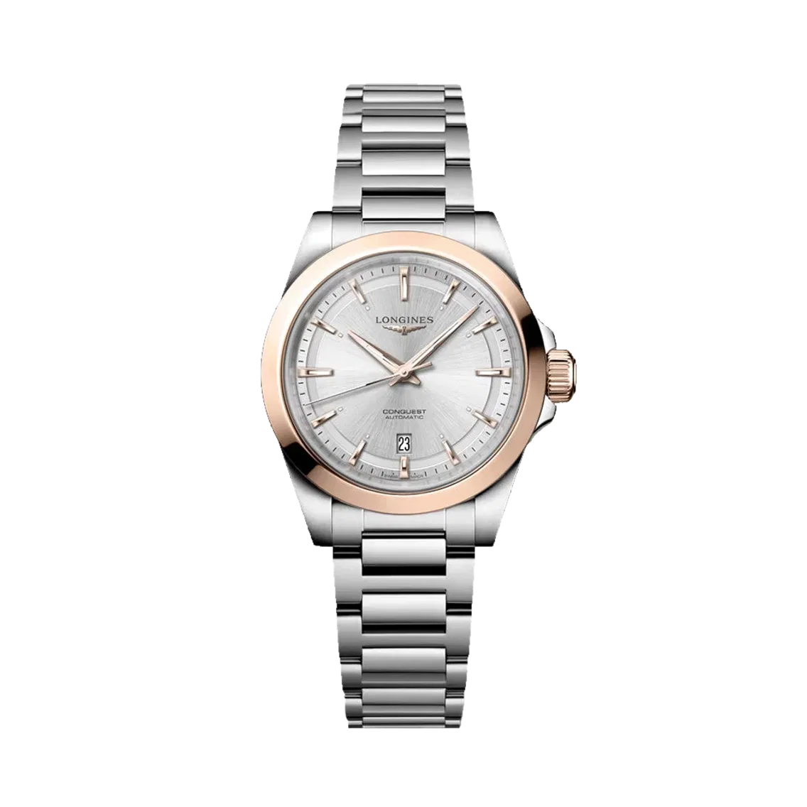 Longines Conquest 30mm - Silver w/ Pink Gold Bezel on Bracelet