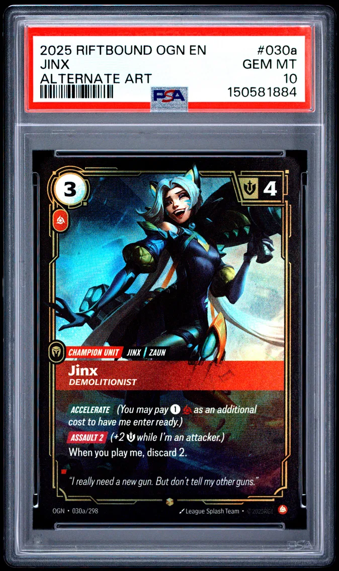 2025 #030a Jinx - Demolitionist PSA 10 Riftbound: League of Legends Ogn-Origins
