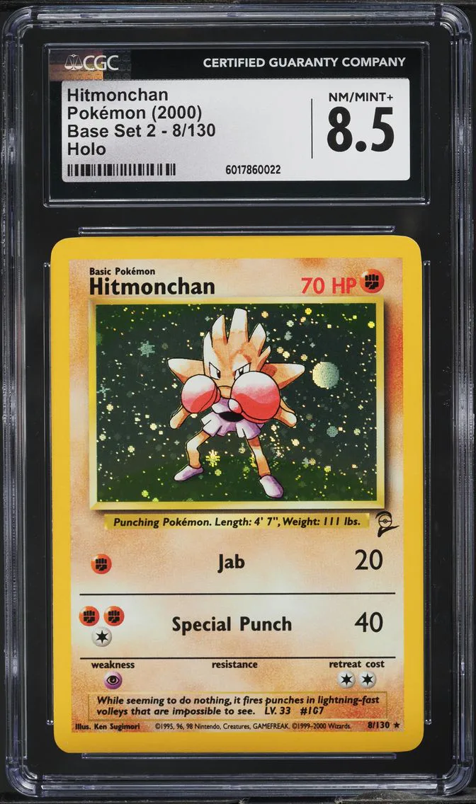 2000 #8 BASE SET 2 HOLO HITMONCHAN CGC 8.5 POKEMON
