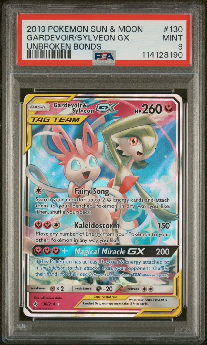 2019 #130 Gardevoir & Sylveon GX PSA 9 Sun & Moon Unbroken Bonds Pokemon
