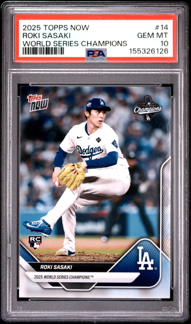 2025 #14 Roki Sasaki PSA 10 Topps Now los Angeles Dodgers World Series Champions