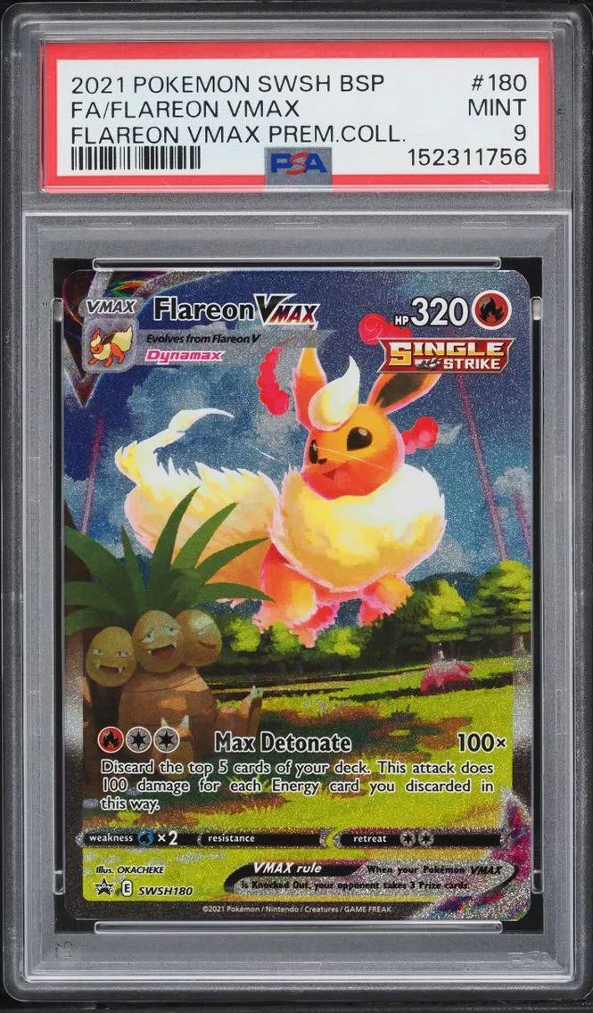 2021 Pokemon Sword & Shield Promo Premium Collection Full Art Flareon VMAX #180 PSA 9 MINT