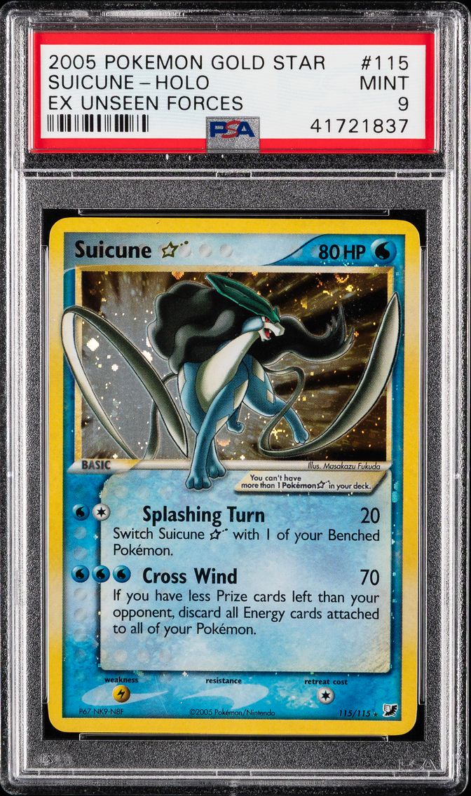 2005 #115 Suicune-Holo PSA 9 EX Unseen Forces Pokemon