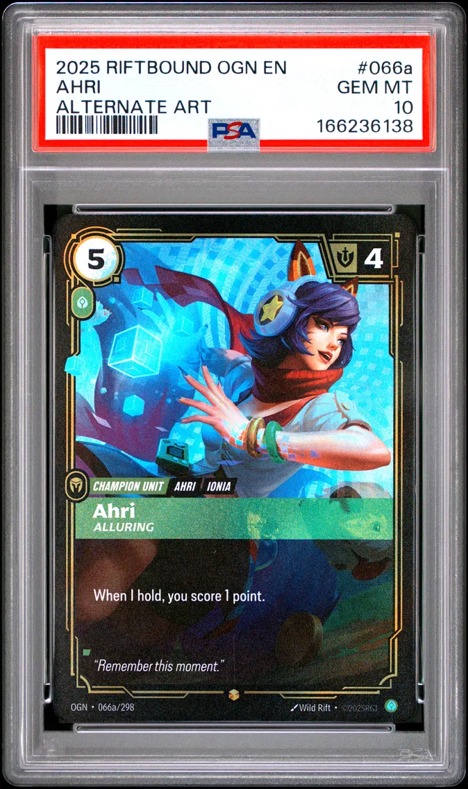 2025 #066a Ahri - Alluring PSA 10 Riftbound: League of Legends Ogn-Origins
