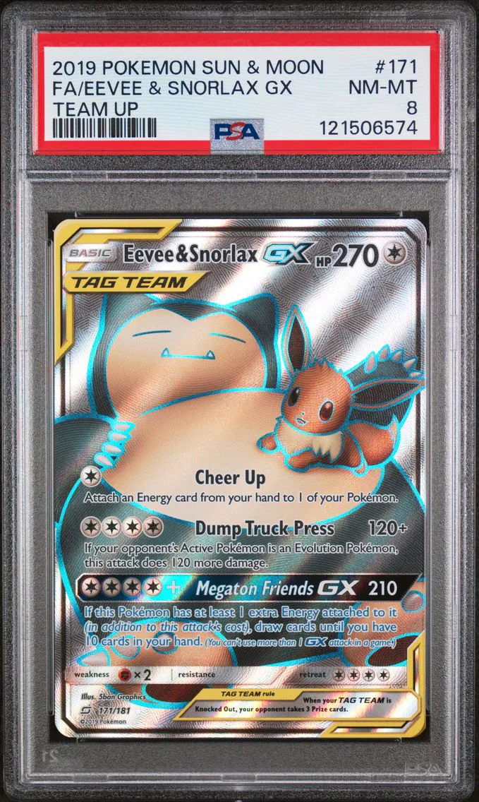 2019 #171 Full Art/Eevee & Snorlax GX PSA 8 Sun & Moon Team Up