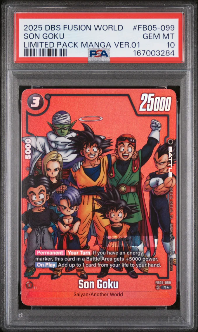 2025 #FB05-099 Son Goku PSA 10 Dragon Ball Super Card Game Fusion World Limited Pack Manga Version 01